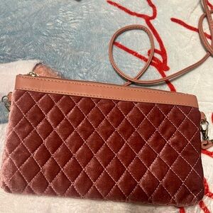 Elegant Quilted Velvet Crossbody Bag - Pink